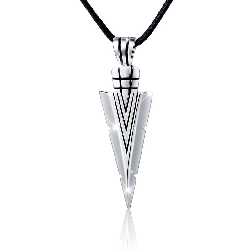 Alphm Men's 925 Sterling Silver Steampunk Arrow Arrowhead Cords Hip Hop Pendant Necklace Leather Chain - Image 1
